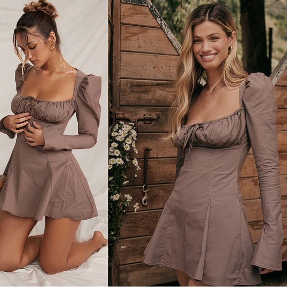 HOUSE OF CB 'Carlina' Mocha Long Sleeve Mini Dress NWOT - Picture 4 of 10